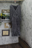 Kensie Metallic Crinkle Belted Ruffled Faux-Wrap Midi Dress Gunmetal Black 14