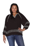 Belldini Embroidered Boho Tunic Peasant Top BW220024X Black / White 2X