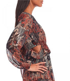 Jessica Simpson Women's Bianca Long Sleeve Waist Cutout Floral Print Maxi Dress