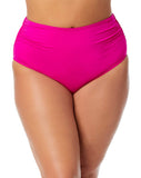 High Waisted Convertible Swim Bottom with Side Shirring Hibiscus Pink 18W