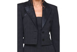 Avec Les Filles Elbow Pad Plaid Buckle Cropped Blazer Jacket Charcoal Black 14