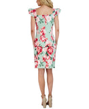 Donna Ricco Women's Printed Ruffle-Sleeve Sheath Dress Mint Green Multi 14