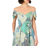 Aidan Mattox by Adrianna Papell Floral Jacquard Pleated Gown Dress Blue Multi 10