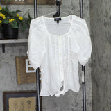 BCX Juniors Lace-Trim Tie-Hem Peasant Top 1080F2K White L