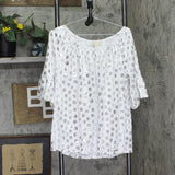 Michael Michael Kors Womens Plus Size Metallic-Print Flare-Sleeve Top White 1X