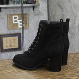 Journee Collection Lace-Up Zip Block Heel Faux Suede Bootie Boots Black 8.5M
