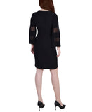 Ny Collection Womens Petite Sheer-Sleeve Wrap Dress PITD7701 Black PL
