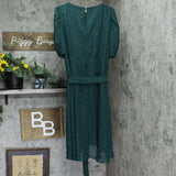Tommy Hilfiger Self Tie Puff Sleeve Clip Dot Chiffon Midi Dress Spruce Green 14