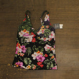 Bar III Womens Printed Twist-Front Shirred Tankini Swim Top Multi Black S