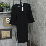 Ny Collection Womens Textured Knit Petite Dress with 3/4 Sleeves Black PM