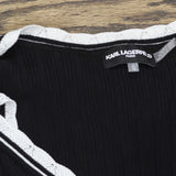 Karl Lagerfeld Paris Womens Lace-Trim Sweater Tank Top Black / Soft White XL