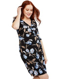 Motherhood Maternity Womens Waist Tie Surplice Maternity Dress Black Floral L