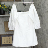 Danielle Bernstein Womens Off the Shoulder Button Up Babydoll Dress White 14