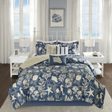 Madison Park Cotton Comforter Set Coastal Coral 7-Piece Cape Cod Navy Blue Queen