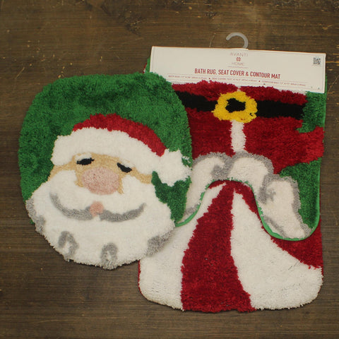 Avanti Santa Bath Rug, Seat Cover & Contour Mat Set Red Green Multi 3-Piece
