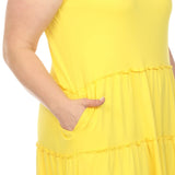 White Mark Scoop Neck Tiered Midi Dress PS315 Canary Yellow 1X