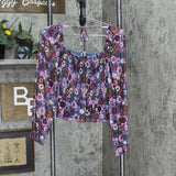 LC Lauren Conrad Womens Mesh Lined Blouse Shirt Top Purple Blue Multi S