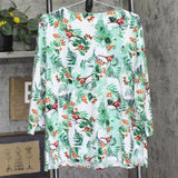 Alfred Dunner Knit Cardinal Birds Print Long Sleeve Shirt Blouse White Multi 1X
