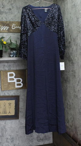 DKNY Womens Sequin Embellished Blouson-Sleeve Gown ED4EZA01 Spring Navy 4