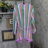 Hurley Juniors Swim Striped Crochet Robe Cover Up Orchid Purple Multi XS/S