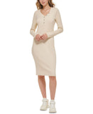 Dkny Jeans Henley-Neckline Long-Sleeve Ribbed Dress E23MDHVW Vanilla Brown M