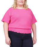 Michael Michael Kors Plus Size Flutter-Sleeve Smocked-Hem Top Cerise Pink 2X