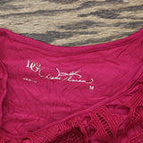 DG2 by Diane Gilman Womens Lace Neck Bell Sleeve Knit Shirt Top Magenta Pink M