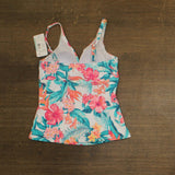 Swim Solutions Printed Shirred Tankini Swim Top Tropic Twist White Multi 10