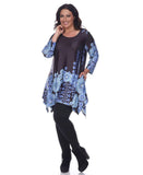 White Mark Womens Plus Size Rella Tunic Blouse Shirt Top Black Blue 2X