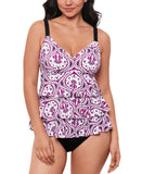 Swim Solutions Printed Tiered Fauxkini One Piece Swimsuit Magenta Purple 10