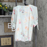 LC Lauren Conrad Womens Lined Puff Sleeve Button Up Shirt Blue Multi M