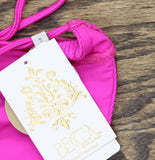 Becca Ribbed Chain Ring Halter Bikini Swim Top 223157 Azalea Pink D