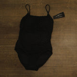 Womens Crochet Scoop Neck One Piece Swimsuit Black 4