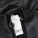 Bar III Womens Petite Faux-Leather Notched Collar Belted Vest Black PM