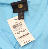 JM Collection Surplice Roll-Tab Sleeve Half-Button Blouse Top Turquoise Blue M