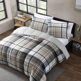 Eddie Bauer Comforter Set Reversible Normandy Plaid Gray Brown Full / Queen