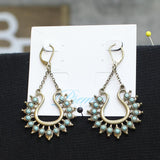 Premier Designs Gemstone Necklace and Dangle Earrings Set Gold / Blue 35" + 4"