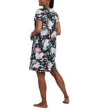 Miss Elaine Womens Short-Sleeve Floral Snap Front Nightgown Seaside Black S