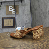 Universal Thread Aaliyah Raffia Strappy Knot Sandal Heels Cognac Brown 7.5M