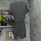 NY Collection Short Sleeve Belted Knit V-Neck Dress Ditsy Floral Black Multi L