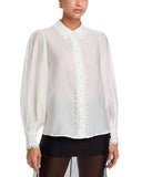 Aqua Button Up Lace Trim Blouse IBO26719 White XS