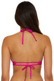 Becca Ribbed Chain Ring Halter Bikini Swim Top 223157 Azalea Pink D
