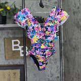 Swim Solutions Garden Dreams Flutter-Sleeve One-Piece Swimsuit Navy Blue Multi 8