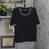 Cuddl Duds Womens Cottonwear Crochet Trim Tee A694385 Black M