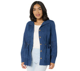 Belle By Kim Gravel Button Up Mixed Media Lace Anorak Jacket Indigo Blue S