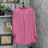Denim & Co. Womens Plus Size  Roll Tab Sleeve Button Up Tunic Deep Berry Red 3X