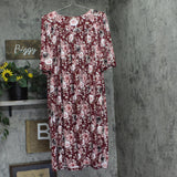 Casual Time Floral Print Short Sleeve Knit Stretch Night Gown Red Multi 2XL