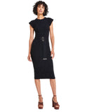 Vince Camuto Womens Textured-Knit Cap-Sleeve Belted Dress VC4M4625 Black XL