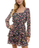 City Studio Blouson Sleeved Square-Neck Fit Flare Dress Navy Blue / Wine M