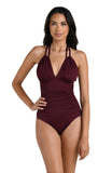 La Blanca High Neck Keyhole One Piece Swimsuit LB1IG27 Dark Cherry Red 8